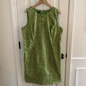Talbots Women's Sleeveless Knee Length Green Patterned Lined Dress Size 16